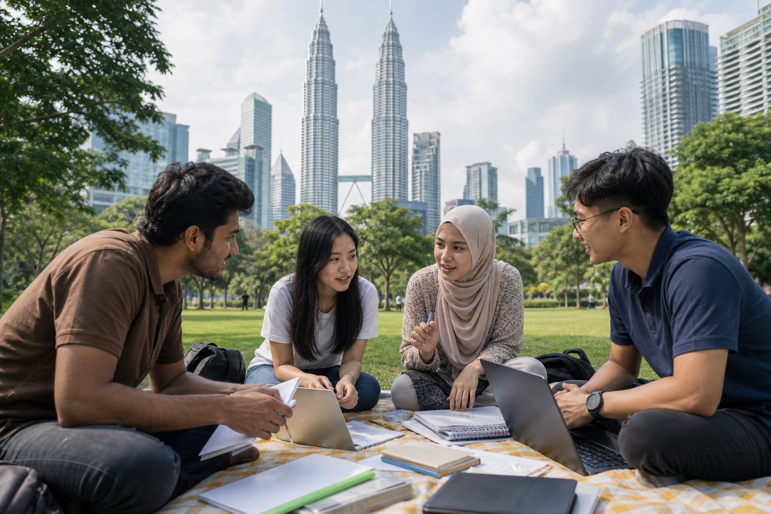Malaysian BBA Student with Landmark Background