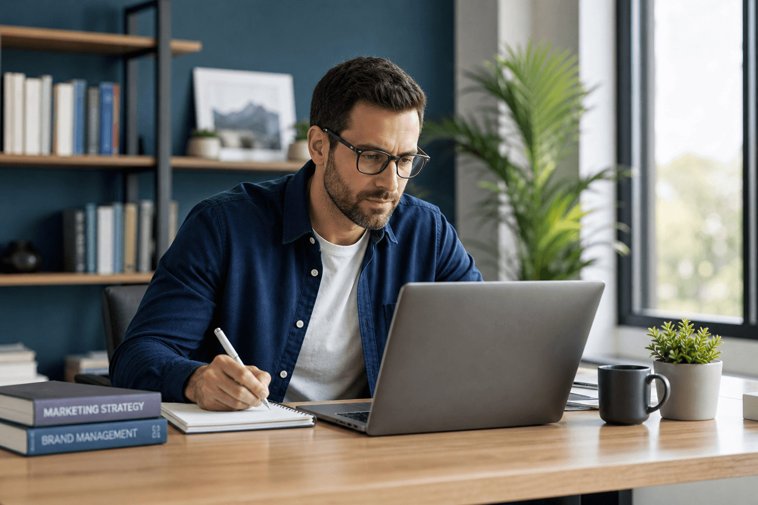 Online MBA Student Studying in a Modern Workspace