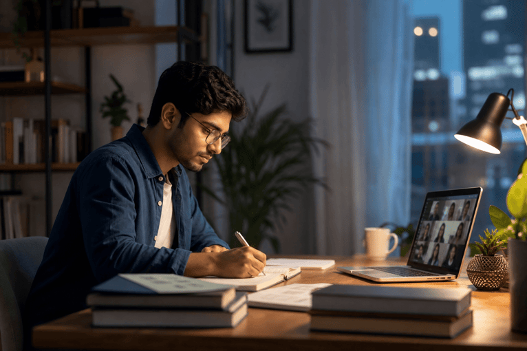Online MBA Student in Virtual Classroom
