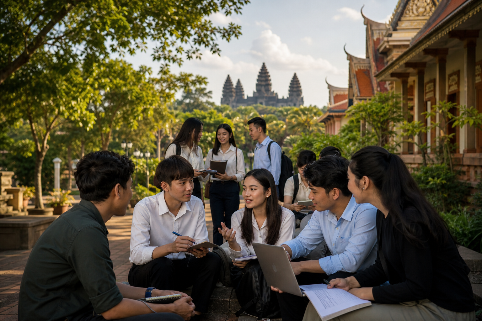 Student Studying Near Cambodian Landmark-1