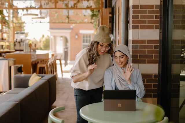 Two women video chatting