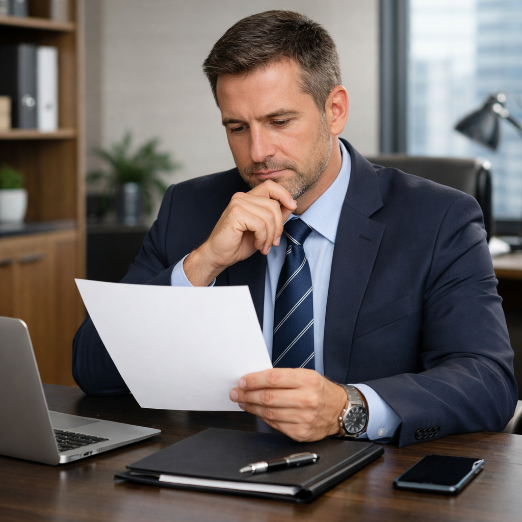 Man reading reviewing resume